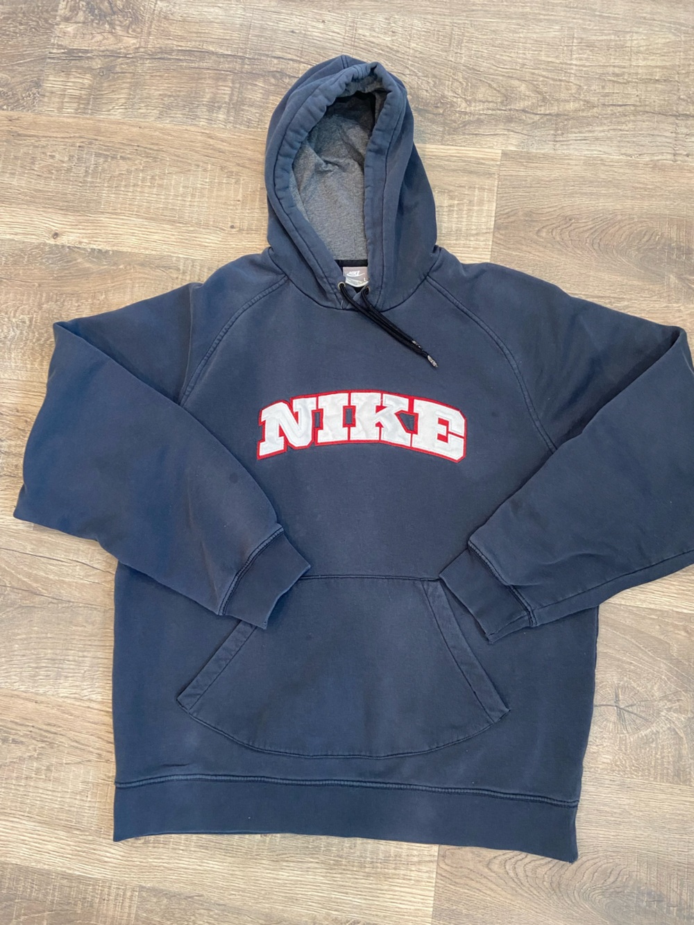 Mens Large Vintage Y2K NIKE Hoodie drawstring Gray Worn Retro Comfort